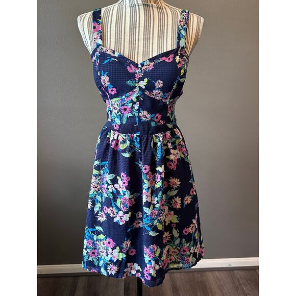 Candie's Dresses & Skirts - Vintage Candie’s Floral Sundress Navy Blue Fit & Flare Dress Size XL